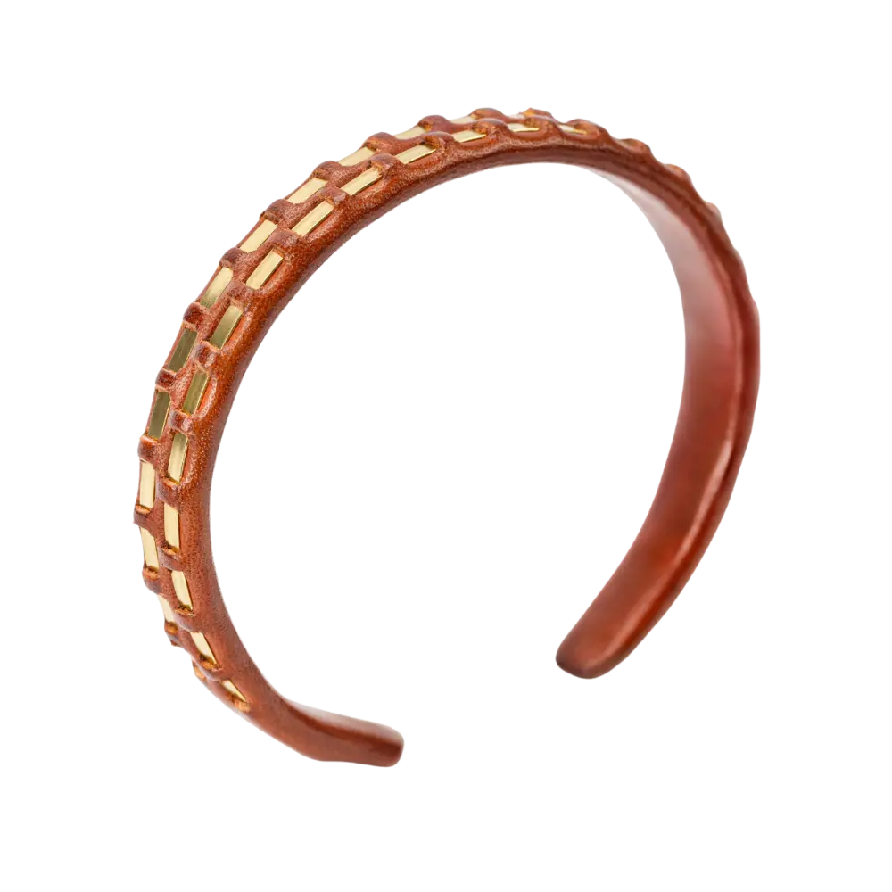 Woven Brass Cuff (Double-wire) (Brown)