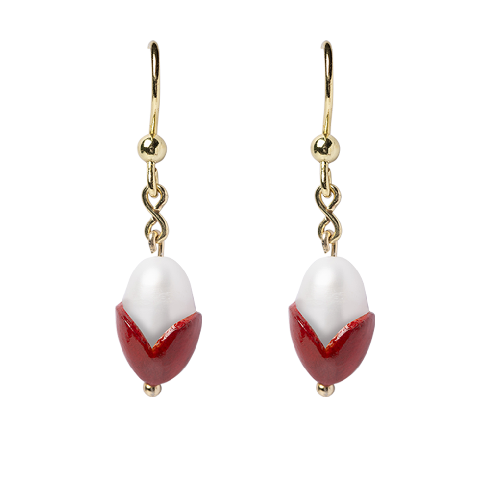 Lotus Pearl Earrings (Red)